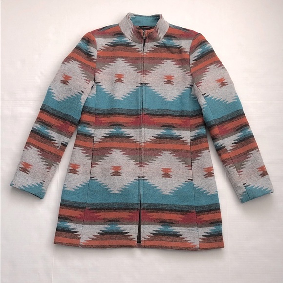 Altar'd State Jackets & Blazers - Altar’d State Aztec Southwest Zip Coat Turquoise & Coral Size M